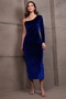 Women's Navy Blue One Sleeve Stone Strap Velvet Long Dress Alc-X14987 - 3