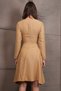 Women's Dark Beige Pearl Button Skirt Pleated Midi Length Tweed Dress Alc-X14981 - 8