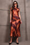 Tile Crew Neck Zipper Patterned Long Woven Dress Alc-X14944 - 6