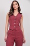 Women's Burgundy Plaid Patterned Lined Vest Alc-X14927 - 5