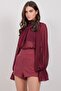 Women's Burgundy Plaid Patterned Shorts Alc-X14926 - 5