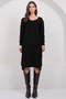 Women's Black V-Neck Midi Length Knitwear Dress Alc-X14973 - 4