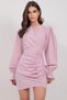 Women's Powder Pink Wide Neckline Drape Detail Polka Dot Midi Length Dress Alc-X15002 - 4