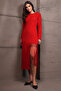 Women's Red Crew Neck Zippered Belted Maxi Dress Alc-X15009