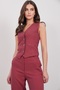 Women's Burgundy Plaid Patterned Lined Vest Alc-X14927 - 4