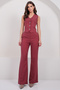 Women's Burgundy Plaid Patterned Double Pocket Trousers Alc-X14929 - 4