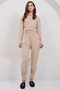 Women's Beige Hooded Crop Sweatshirt and Stitching Detailed Trousers Set Alc-X14938 - 4