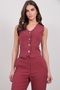 Women's Burgundy Plaid Patterned Lined Vest Alc-X14927
