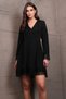 Women's Black V-Neck Mini Dress with Guipure Detail on Cuffs and Skirt Alc-X15021 - 5