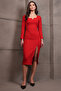 Women's Red Square Neck Backless Maxi Length Slit Dress Alc-X15003 - 6