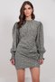 Women's Olive Green Wide Neckline Drape Detail Polka Dot Midi Length Dress Alc-X15002 - 3