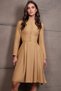 Women's Dark Beige Pearl Button Skirt Pleated Midi Length Tweed Dress Alc-X14981 - 2