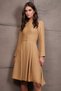 Women's Dark Beige Pearl Button Skirt Pleated Midi Length Tweed Dress Alc-X14981 - 3