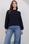 Women's Navy Blue Half Turtleneck Oversized Knitwear Sweater Alc-X14942 - 4