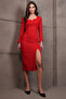Women's Red Square Neck Backless Maxi Length Slit Dress Alc-X15003 - 5