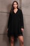 Women's Black V-Neck Mini Dress with Guipure Detail on Cuffs and Skirt Alc-X15021