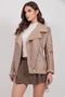 Women's Beige Fur Lined Faux Leather Jacket Alc-X14973 - 3