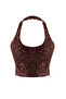 Kahverengi Kare Yaka Bedene Oturan Payet Party Bluz TPRSS26BZ00013 - 5