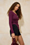 Plum Fitted/Fitted to the Body V-Neck Long-Sleeved Stretch Knitted Blouse Twoss26Bz00244 - 2
