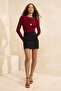 Bordo Aksesuar Detaylı Büzgülü Alttan Çıtçıtlı Party Body TPRSS26BD00006