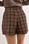 Women's Beige Button Detailed Plaid Shorts Shrt-19000083 - 4