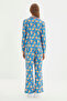 Blue 100% Cotton Christmas Themed Knitted Pajamas Set Thmaw22Pt1204 - 6