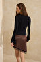 Siyah Fitted/Vücuda Oturan Uzun Kollu Volanlı/Fırfırlı Yumuşak Örme Bluz TWOSS26BZ00152 - 4