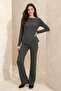 Anthracite Melange Regular Asymmetric Flared Cotton Rib Knit Bottom-Top Set Twoss26Au00027