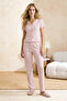 Pembe %100 Pamuklu Çiçekli Kurdele/Fiyonklu Fitilli/Pointel Örme Pijama Takımı THMSS26PT00010 - 3