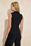 Siyah Fitted/Vücuda Oturan V Yaka Kolsuz Fitilli Esnek Örme Bluz TWOSS26BZ00237 - 4