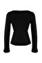 Siyah Fitted/Vücuda Oturan Kayık Yaka Aksesuar Detaylı Yumuşak Örme Bluz TWOSS26BZ00221 - 7
