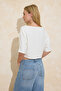 Ekru Relaxed Kayık Yaka Yarasa Kol Truvakar Crop Soft Touch Örme Bluz TWOSS26BZ00059 - 4