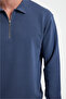 Men's relaxed fit comfortable cotton 3-thread zip-up polo collar dark blue sweatshirt - 4