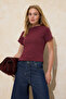 Bordo Relaxed/Rahat Kalıp Kayık Yaka Kısa Kollu %100 Pamuk Örme T-Shirt TWOSS26TS00004 - 2