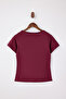 Bordo Relaxed/Rahat Kalıp Kayık Yaka Kısa Kollu %100 Pamuk Örme T-Shirt TWOSS26TS00004 - 5