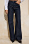 Dark Blue 100% Cotton Stoned Long Length High Waist Raw Wide Leg Jeans Twoss26Je00072 - 5