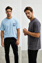 Mavi-Antrasit Oversize/Geniş Kesim 2'li Paket Baskılı-Düz %100 Pamuk T-Shirt TMNSS25TS00212 - 2