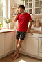 Red Regular Fit Printed Knitted Pajama Set with Shorts Tmnss25Pt00020