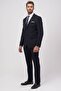 Men's Navy Blue Wool Slim Fit Slim Fit Water and Stain-Proof Nano Suit - 2