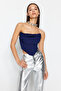 Saks Crop Astarlı Korse Detaylı Örme Büstiyer TPRSS23BS00006 - 2