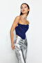 Saks Crop Astarlı Korse Detaylı Örme Büstiyer TPRSS23BS00006