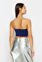 Saks Crop Astarlı Korse Detaylı Örme Büstiyer TPRSS23BS00006 - 6