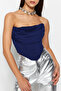 Saks Crop Astarlı Korse Detaylı Örme Büstiyer TPRSS23BS00006 - 4