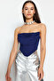 Saks Crop Astarlı Korse Detaylı Örme Büstiyer TPRSS23BS00006 - 3