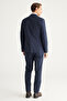 Men's Dark Navy Blue Recycle Slim Fit Slim Fit Mono Collar Checkered Suit with Vest - 8