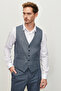 Men's Dark Navy Blue Slim Fit Slim Fit Mono Collar Plaid Patterned Vest Suit - 5