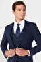 Men's Navy Blue-Black Slim Fit Slim Fit Swallow Collar Checkered Wool Vest Suit