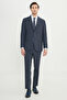 Men's Navy Blue Slim Fit Slim Fit Swallow Collar Striped Seersucker Patterned Suit with Flap Pockets - 2