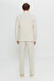 Men's Beige Wool Slim Fit Slim Fit Swallow Collar Plaid Seersucker Patterned Suit with Flap Pockets - 8