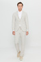 Men's Beige Slim Fit Slim Fit Mono Collar Striped Seersucker Patterned Flexible Suit with Pocket Pockets - 2